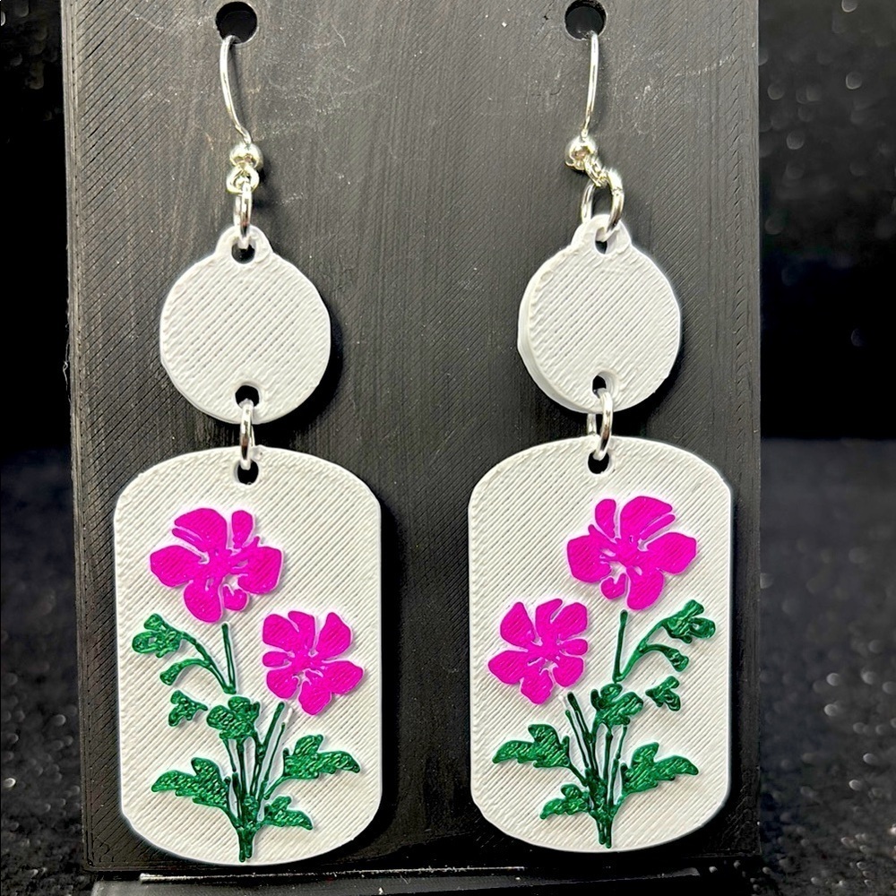 Floral Drop Earrings with Pink and Green - Picture 3 of 5